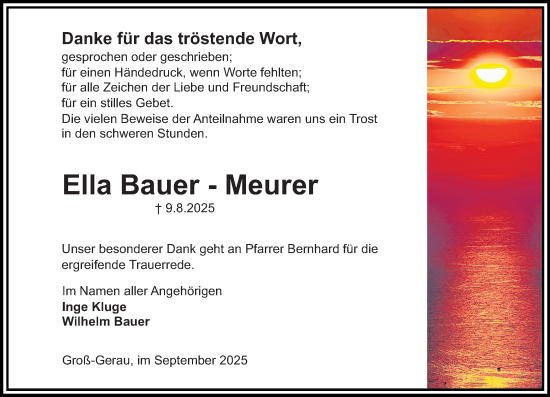 Traueranzeige von Ella Bauer-Meurer von Groß-Gerauer Echo