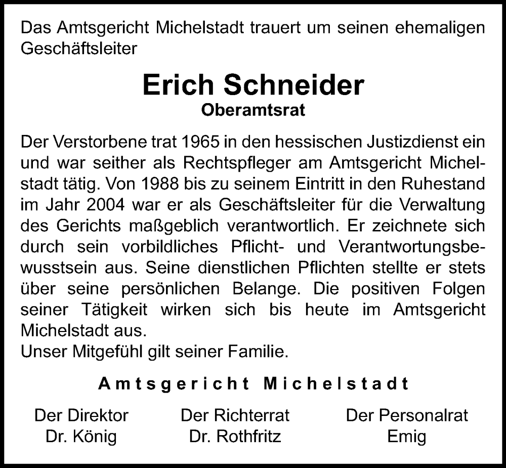  Traueranzeige für Erich Schneider vom 10.09.2025 aus Odenwälder Echo