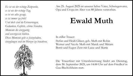 Traueranzeige von Ewald Muth von Allgemeine Zeitung Mainz