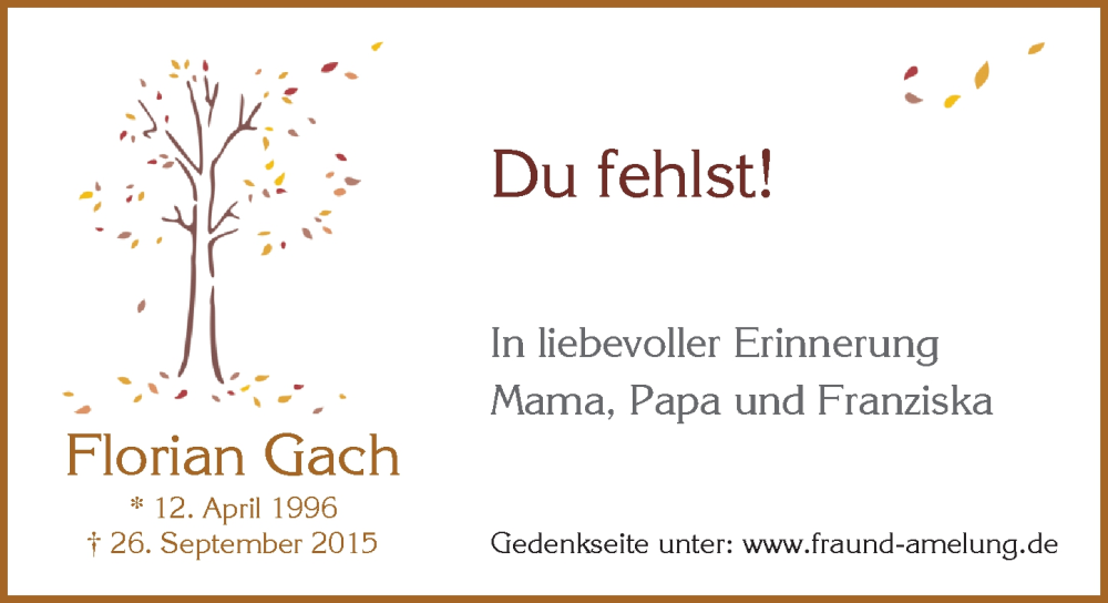  Traueranzeige für Florian Gach vom 26.09.2025 aus Wiesbadener Kurier