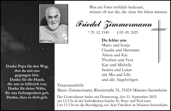 Traueranzeige von Friedel Zimmermann von Allgemeine Zeitung Rheinhessen-Nahe
