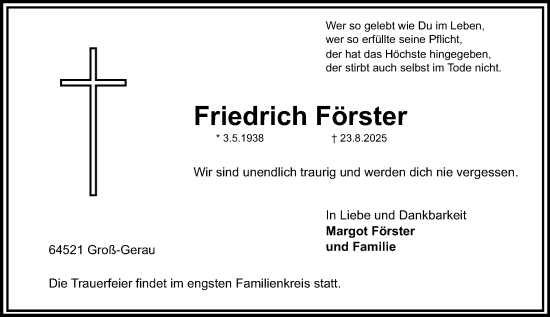 Traueranzeige von Friedrich Förster von Groß-Gerauer Echo
