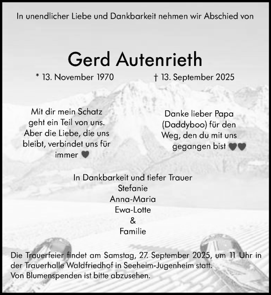 Traueranzeige von Gerd Autenrieth von Darmstädter Echo