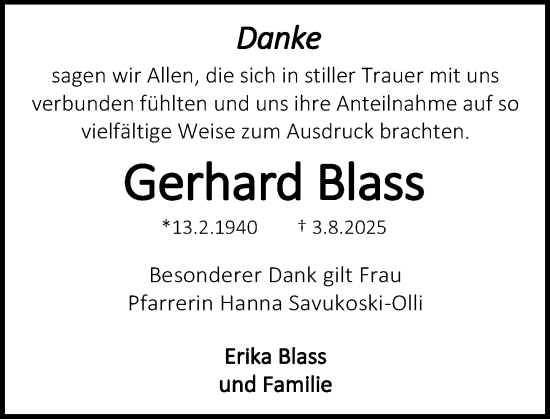 Traueranzeige von Gerhard Blass von Darmstädter Echo