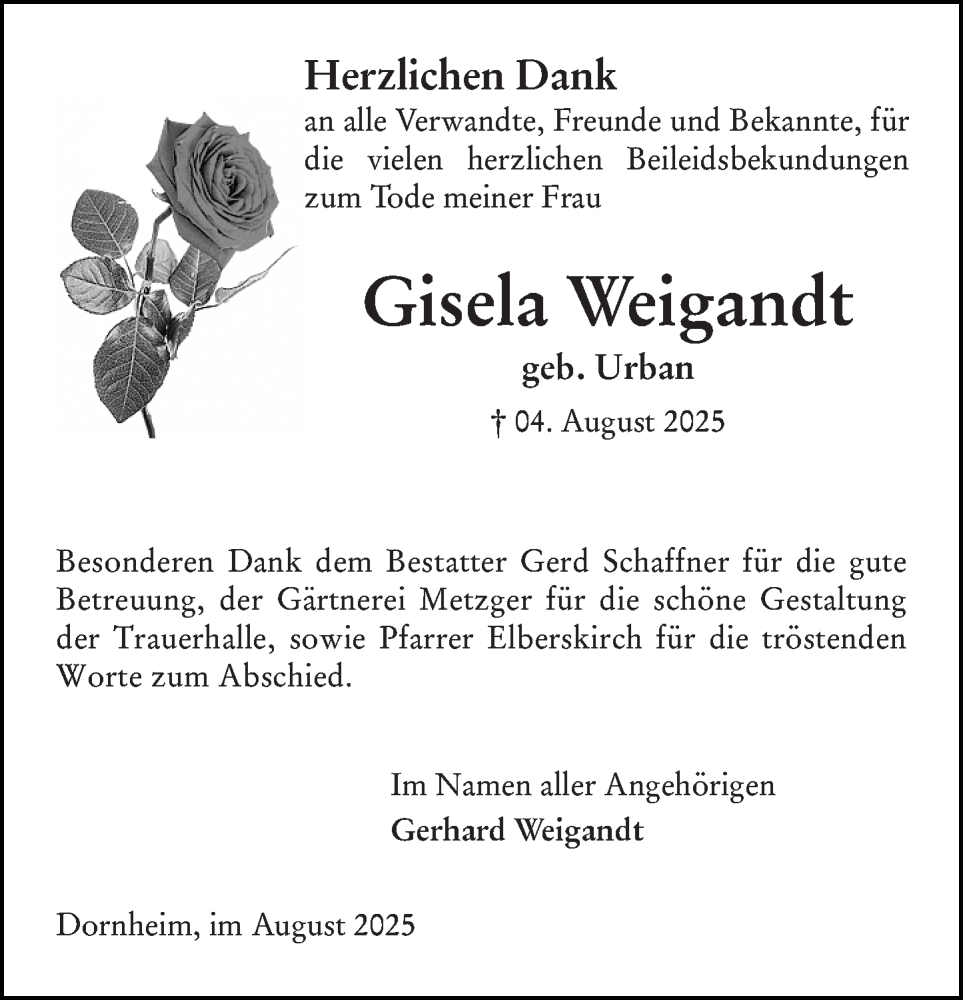  Traueranzeige für Gisela Weigandt vom 30.08.2025 aus Groß-Gerauer Echo