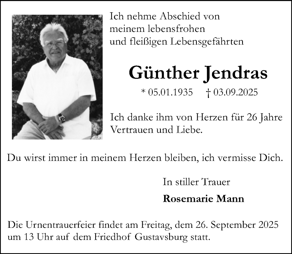  Traueranzeige für Günther Jendras vom 20.09.2025 aus Allgemeine Zeitung Mainz