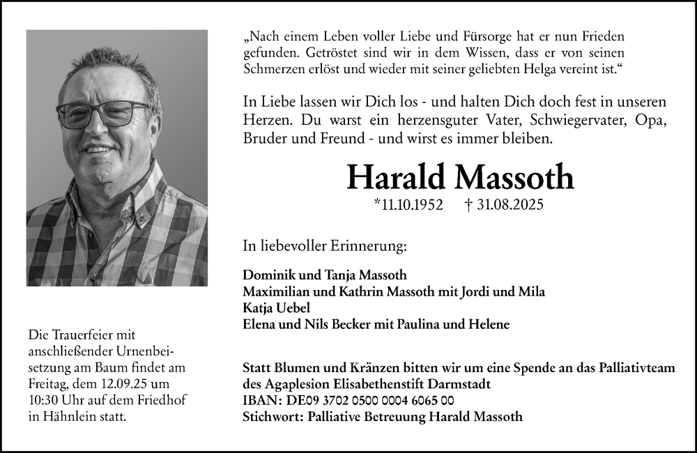  Traueranzeige für Harald Massoth vom 06.09.2025 aus Bergsträßer Anzeiger