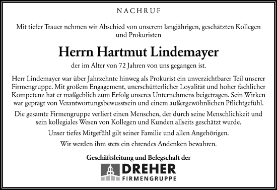 Traueranzeige von Hartmut Lindemayer von Rüsselsheimer Echo