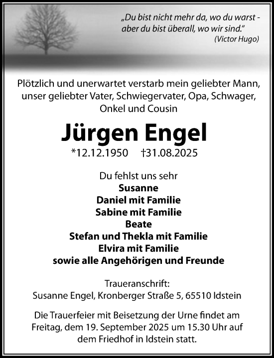 Traueranzeige von Jürgen Engel von Wiesbadener Kurier