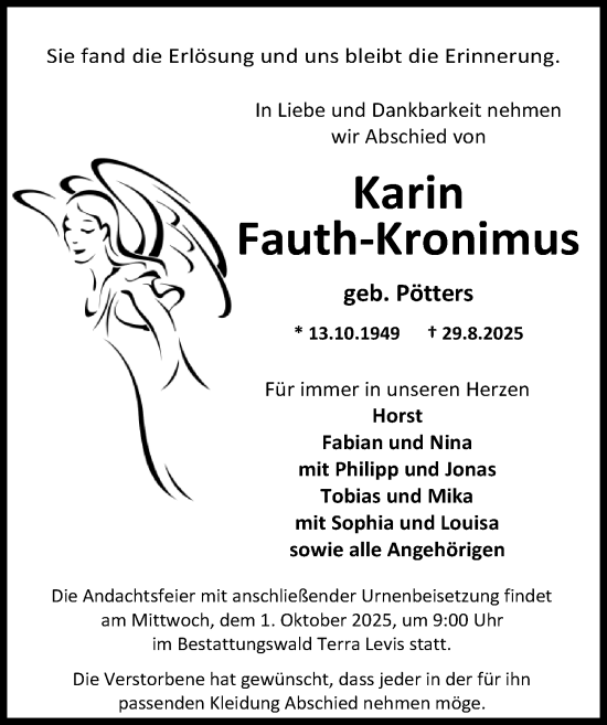 Traueranzeige von Karin Fauth-Kronimus von Wiesbadener Kurier