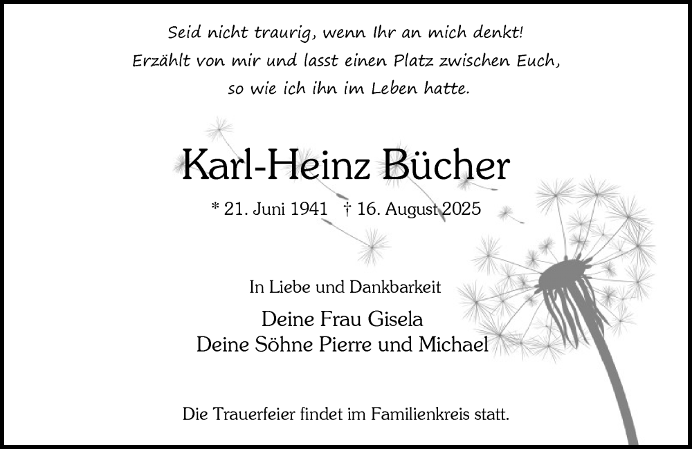  Traueranzeige für Karl-Heinz Bücher vom 30.08.2025 aus Wiesbadener Kurier