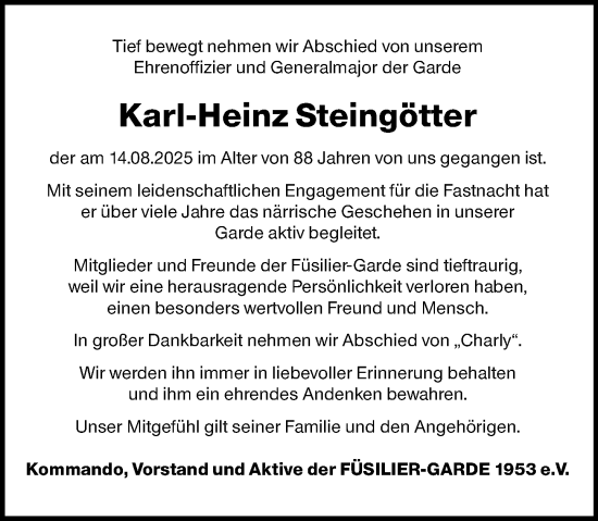 Traueranzeige von Karl-Heinz Steingötter von Allgemeine Zeitung Mainz