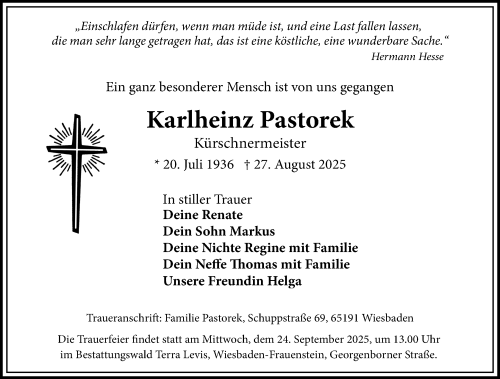 Traueranzeige für Karlheinz Pastorek vom 06.09.2025 aus Wiesbadener Kurier