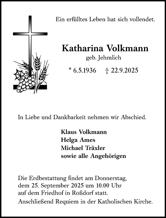 Traueranzeige von Katharina Volkmann von Darmstädter Echo