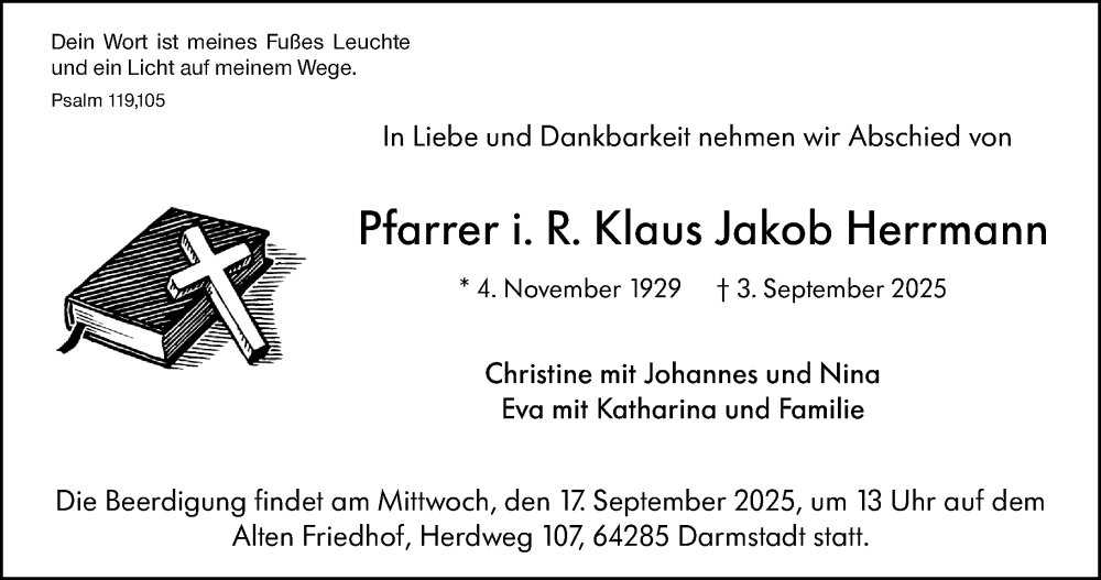  Traueranzeige für Klaus Jakob Herrmann vom 06.09.2025 aus Darmstädter Echo