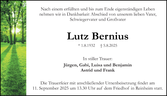 Traueranzeige von Lutz Bernius von Darmstädter Echo