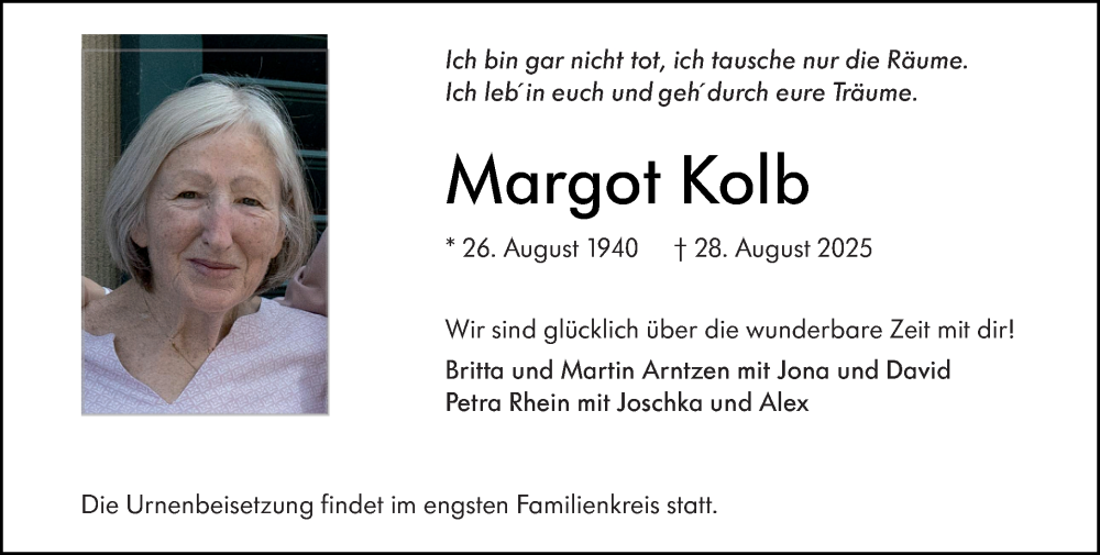  Traueranzeige für Margot Kolb vom 06.09.2025 aus Allgemeine Zeitung Mainz