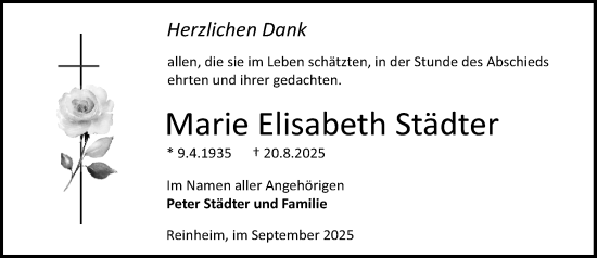 Traueranzeige von Marie Elisabeth Städter von Darmstädter Echo