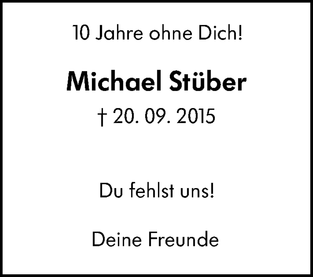  Traueranzeige für Michael Stüber vom 20.09.2025 aus Allgemeine Zeitung Mainz