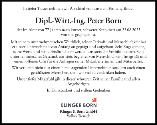 Traueranzeige von Peter Born von Odenwälder Echo
