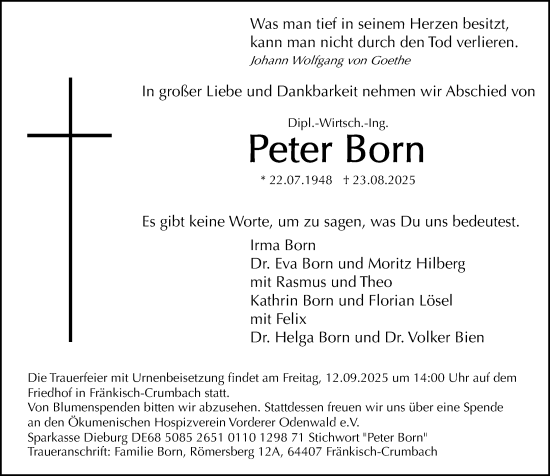 Traueranzeige von Peter Born von Odenwälder Echo