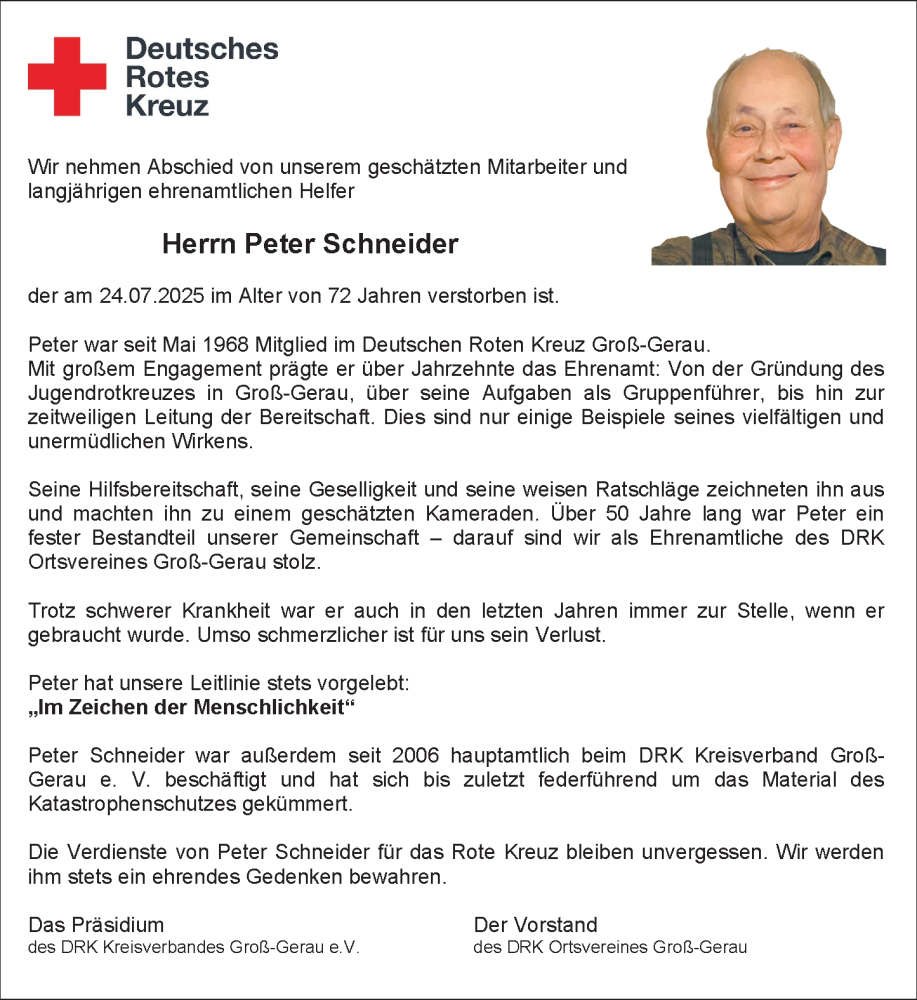  Traueranzeige für Peter Schneider vom 30.08.2025 aus Groß-Gerauer Echo