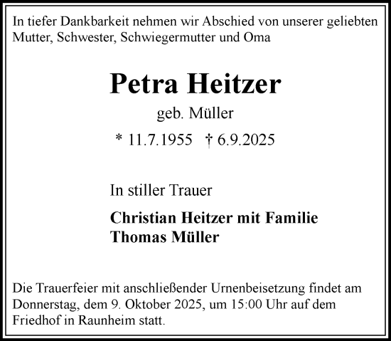 Traueranzeige von Petra Heitzer von Rüsselsheimer Echo