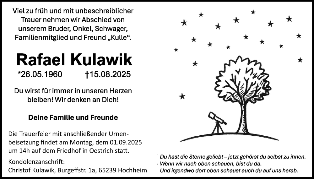  Traueranzeige für Rafael Kulawik vom 30.08.2025 aus Wiesbadener Kurier