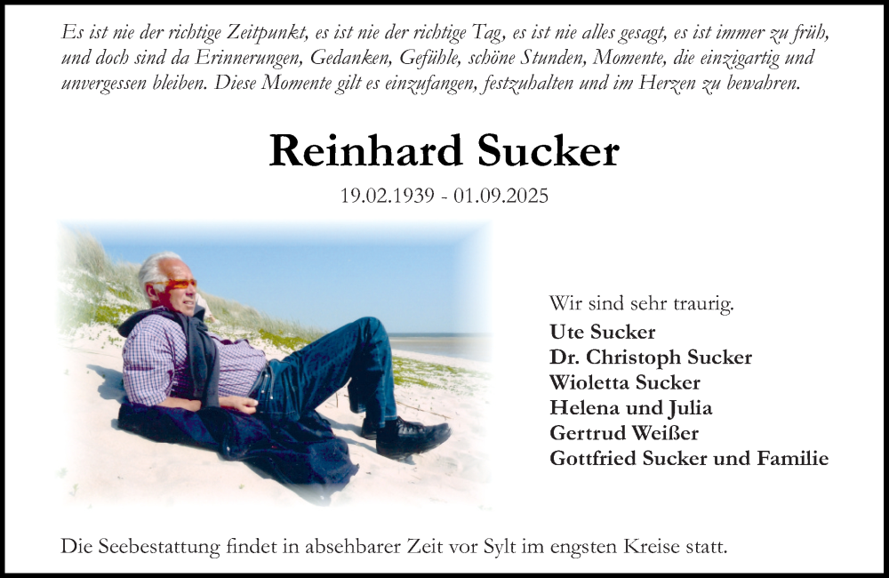  Traueranzeige für Reinhard Sucker vom 06.09.2025 aus Darmstädter Echo