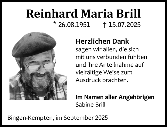 Traueranzeige von Reinhard Maria Brill von Allgemeine Zeitung Rheinhessen-Nahe
