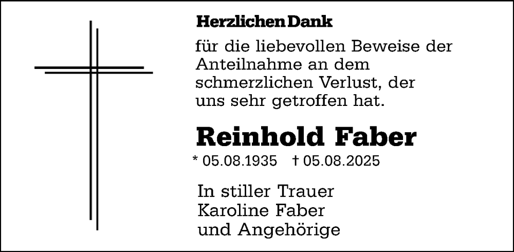  Traueranzeige für Reinhold Faber vom 30.08.2025 aus Darmstädter Echo