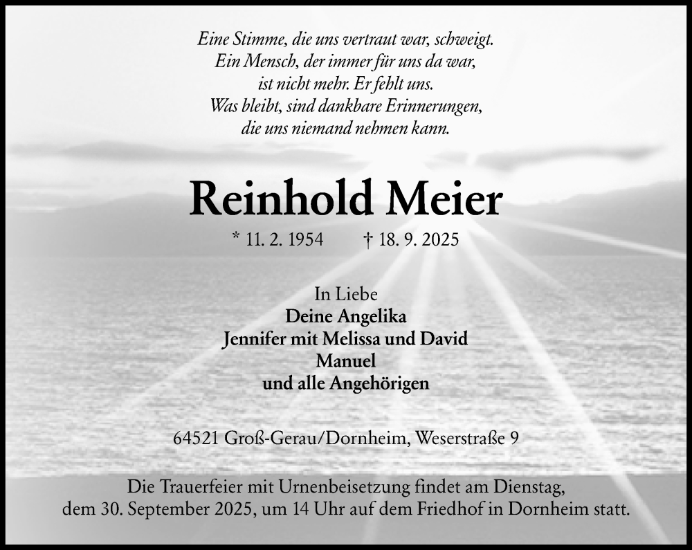  Traueranzeige für Reinhold Meier vom 27.09.2025 aus Groß-Gerauer Echo