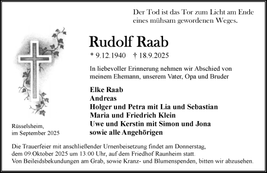 Traueranzeige von Rudolf Raab von Rüsselsheimer Echo