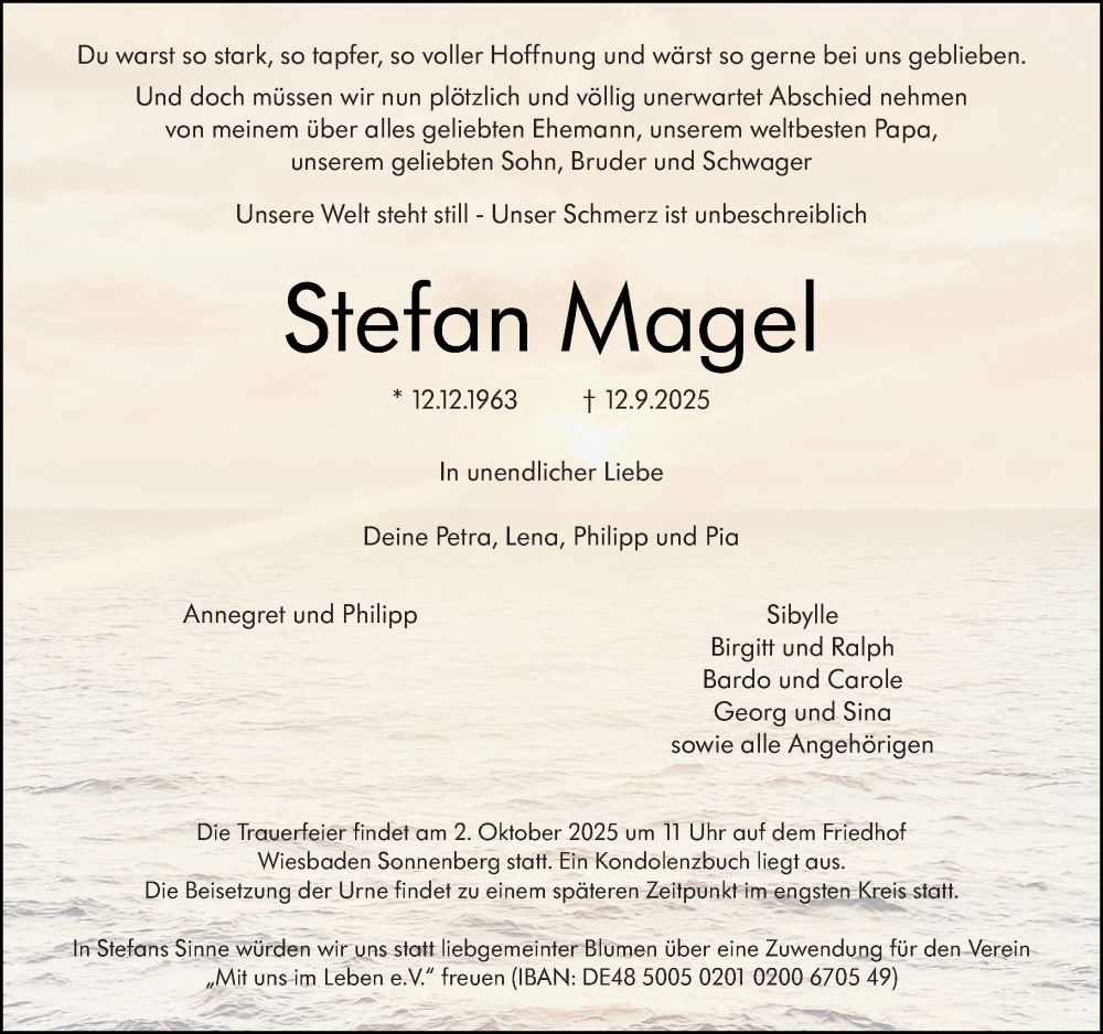  Traueranzeige für Stefan Magel vom 27.09.2025 aus Wiesbadener Kurier