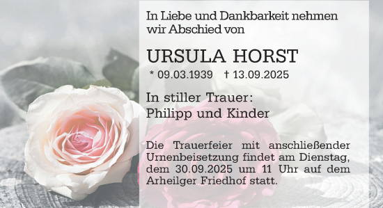 Traueranzeige von Ursula Horst von Darmstädter Echo
