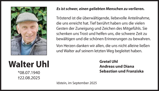 Traueranzeige von Walter Uhl von Idsteiner Land/Untertaunus