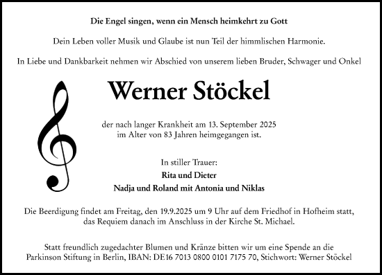 Traueranzeige von Werner Stöckel von Starkenburger Echo