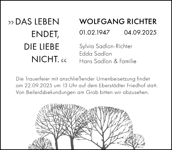 Traueranzeige von Wolfgang Richter von Darmstädter Echo