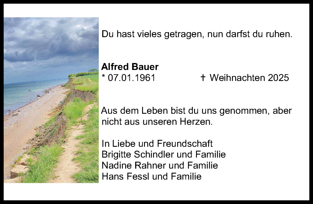 Traueranzeige für Alfred Bauer vom 24.01.2026 aus Groß-Gerauer Echo