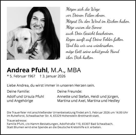 Traueranzeige von Andrea Pfuhl von Wiesbadener Kurier