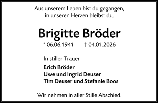Traueranzeige von Brigitte Bröder von Wiesbadener Kurier