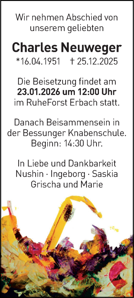 Traueranzeige von Charles Neuweger von Darmstädter Echo
