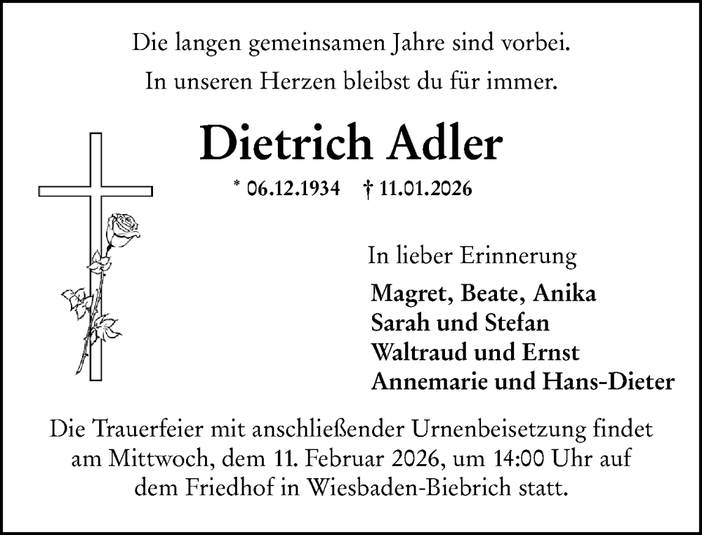  Traueranzeige für Dietrich Adler vom 24.01.2026 aus Wiesbadener Kurier