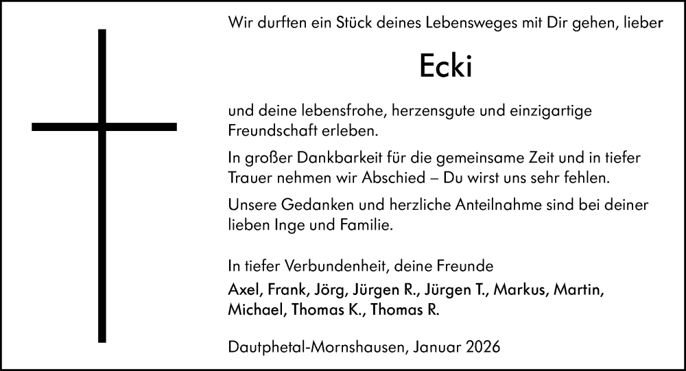  Traueranzeige für Ecki  vom 28.01.2026 aus Hinterländer Anzeiger