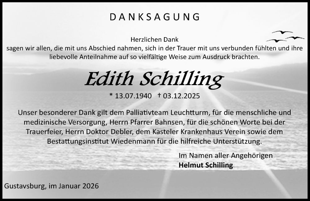  Traueranzeige für Edith Schilling vom 17.01.2026 aus Allgemeine Zeitung Mainz