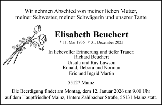 Traueranzeige von Elisabeth Beuchert von Allgemeine Zeitung Mainz