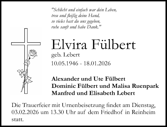 Traueranzeige von Elvira Fülbert von Darmstädter Echo