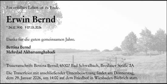 Traueranzeige von Erwin Bernd von Wiesbadener Kurier