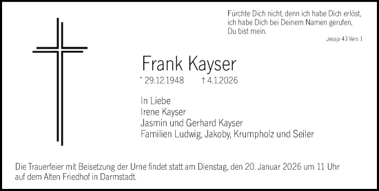 Traueranzeige von Frank Kayser von Darmstädter Echo