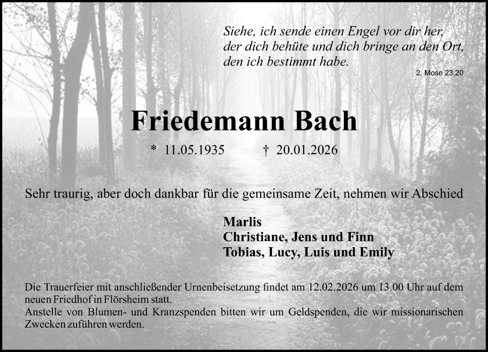  Traueranzeige für Friedemann Bach vom 24.01.2026 aus Rüsselsheimer Echo